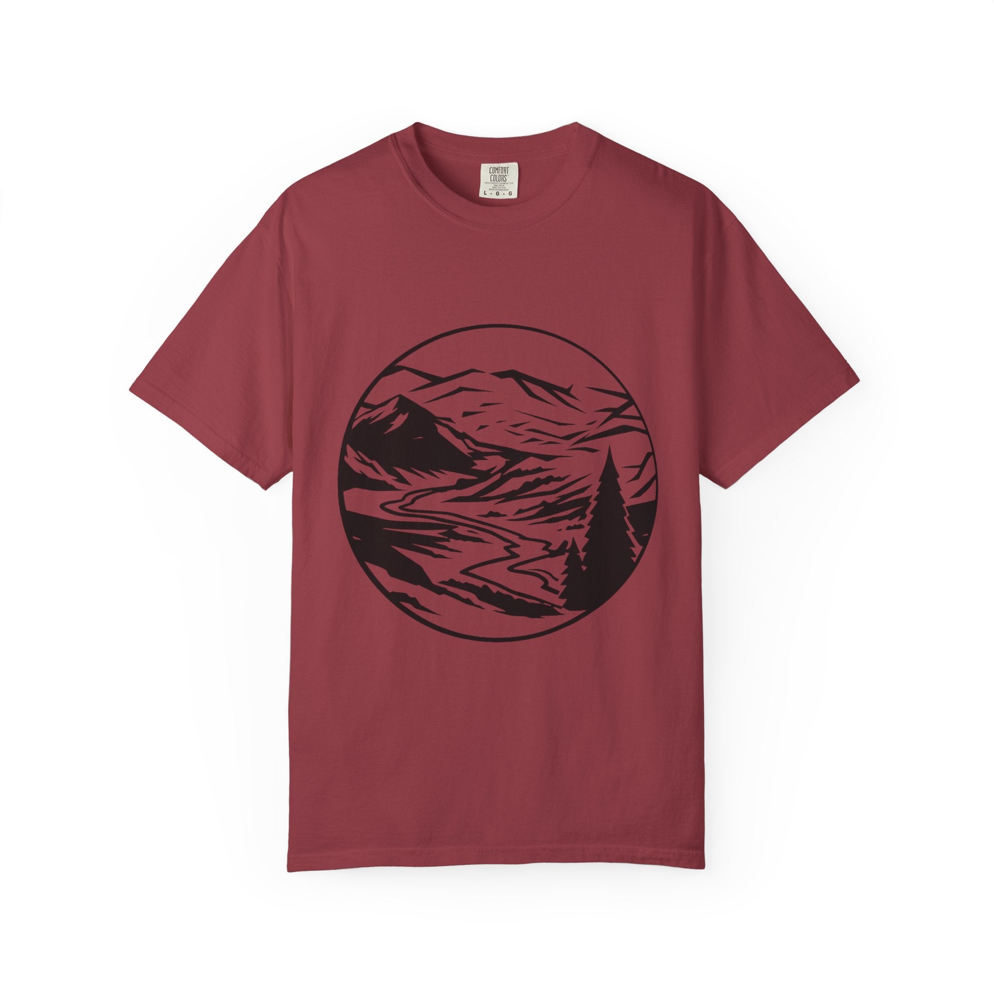 Mountain River Scene T-Shirt | Circular Landscape Design