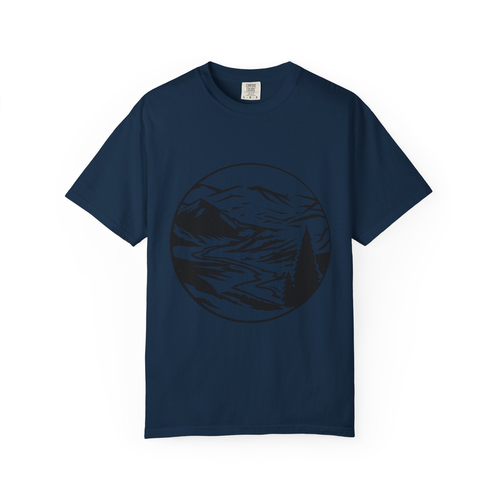Mountain River Scene T-Shirt | Circular Landscape Design