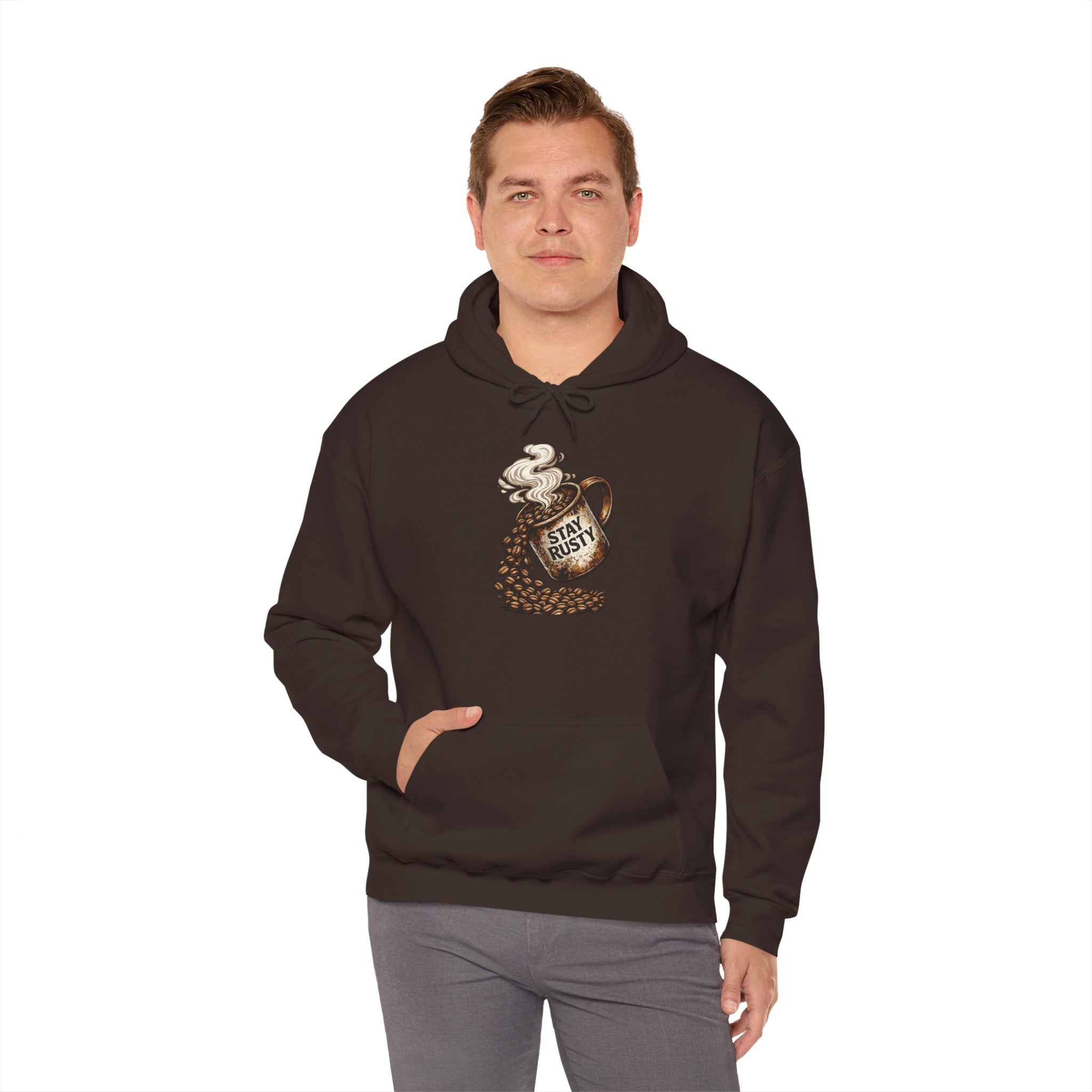 Stay Rusty Coffee Mug illustration Hoodie | Vintage Coffee Beans, Steam Art