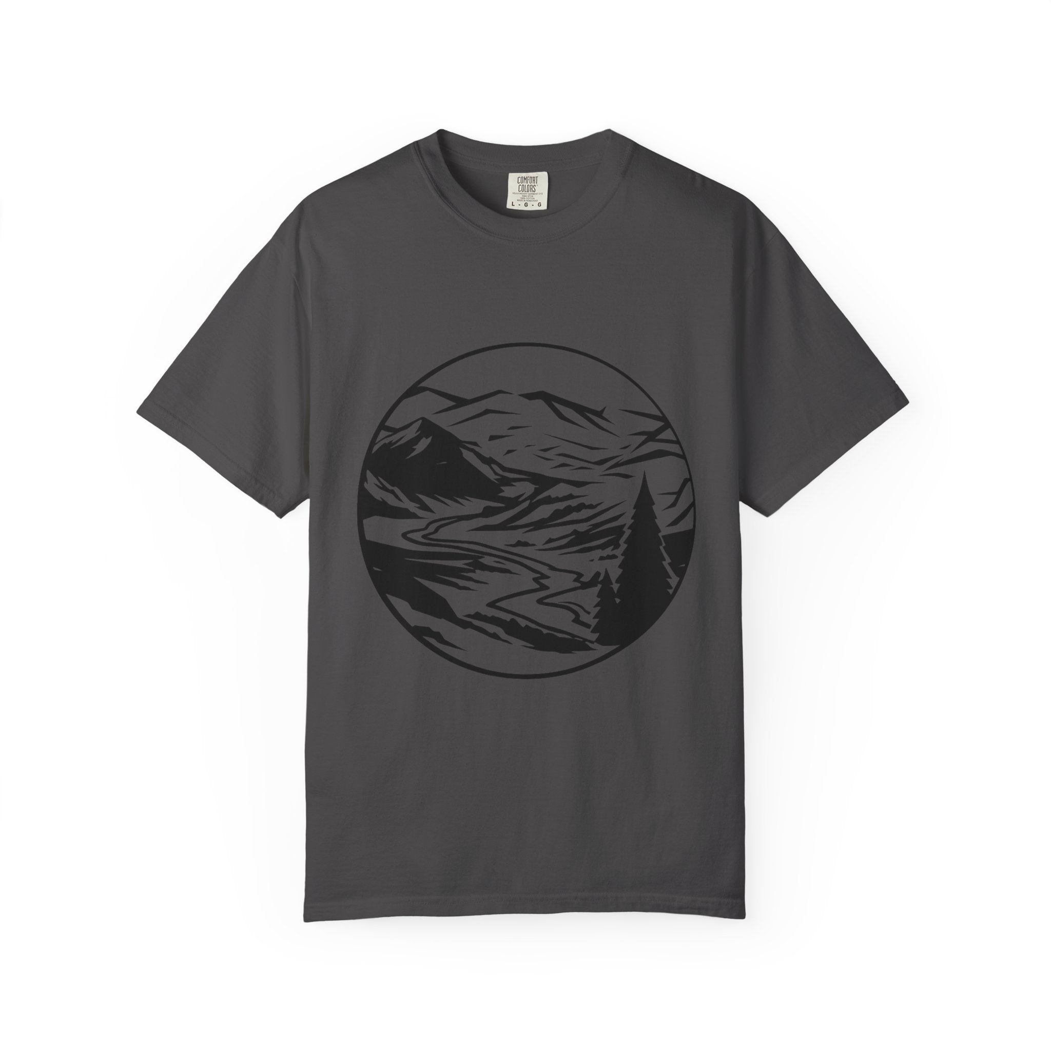 Mountain River Scene T-Shirt | Circular Landscape Design