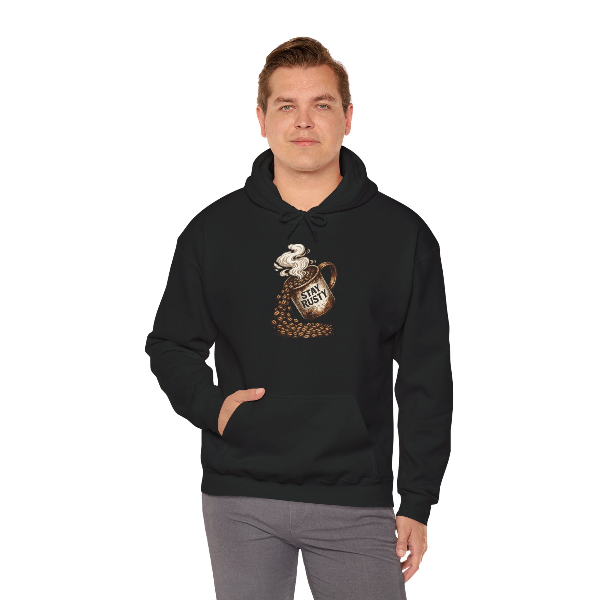 Stay Rusty Coffee Mug illustration Hoodie | Vintage Coffee Beans, Steam Art