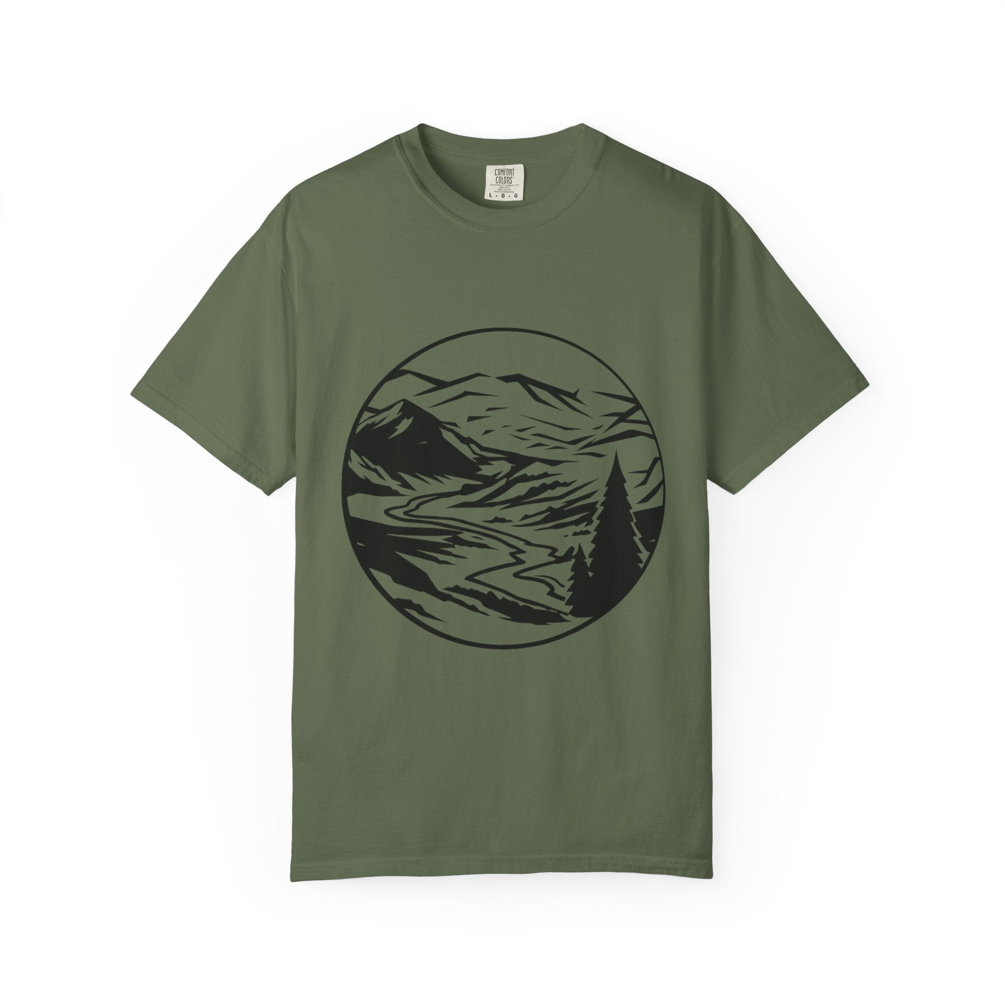 Mountain River Scene T-Shirt | Circular Landscape Design
